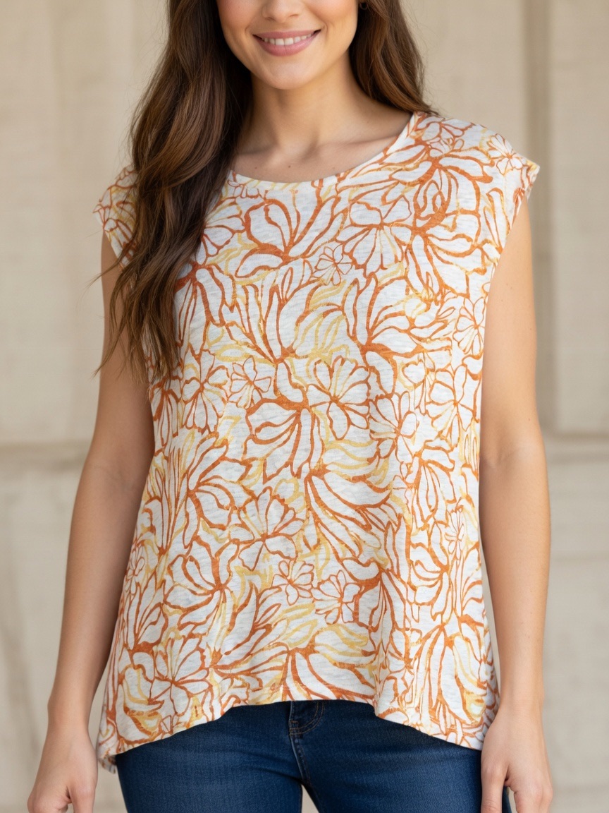 Martha Stewart 100 Linen CapSleeve Floral Print Top Euc Size M Martha Stewart 100 Linen CapSleeve Floral Print Top Euc Size M